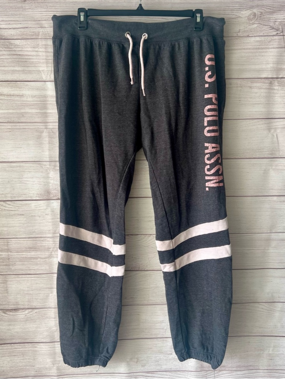 U.S. Polo Assn. Charcoal Sweatpants with Pink Logo and Stripes